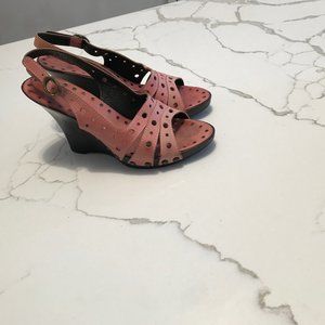 Pink Leather Wedges
